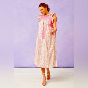Mi Golondrina $355 SOLD OUT pink Olivia Jardin Floral MIDI Dress MEDIUM